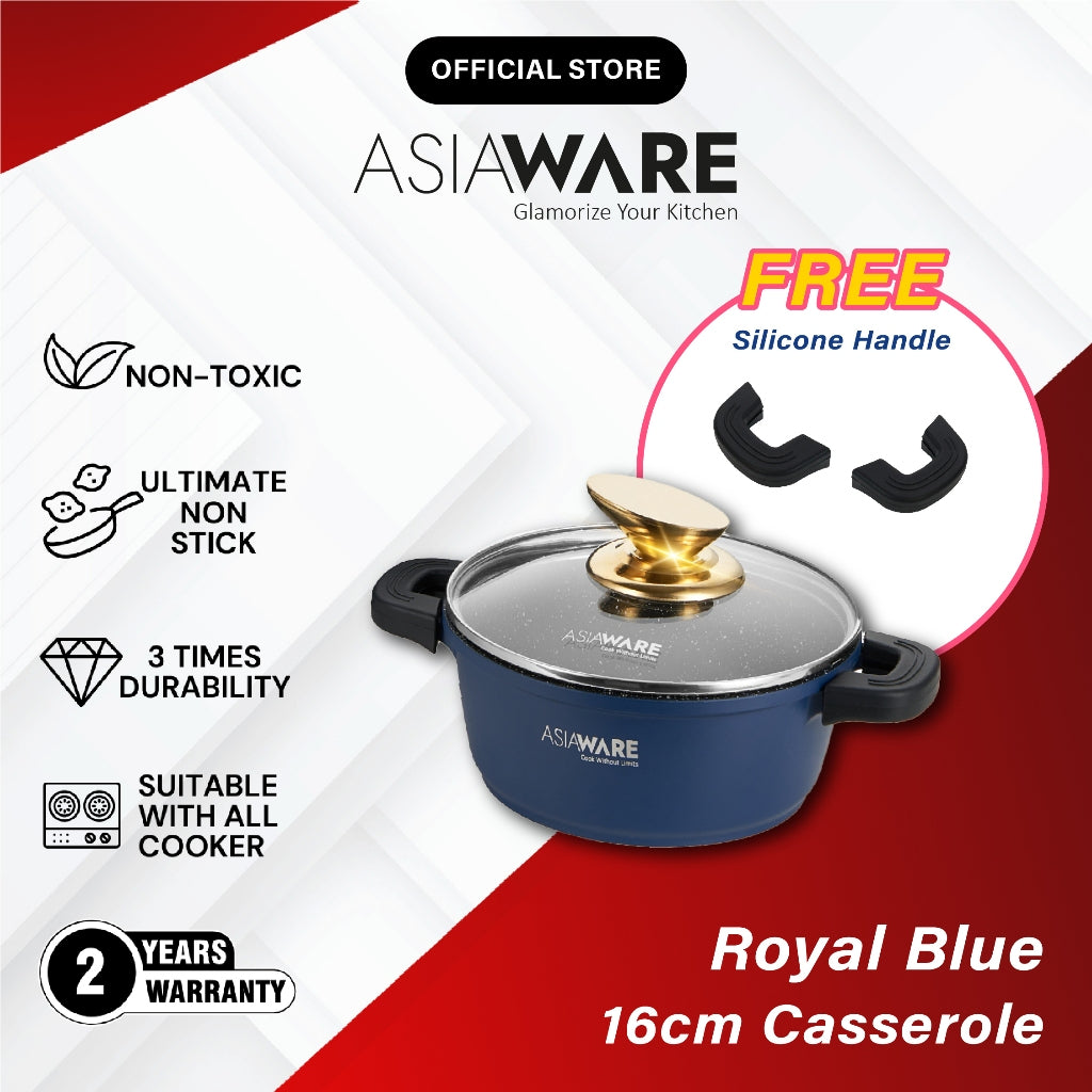 ASIAWARE Royal Blue Non Stick Granite 36cm Wok 16cm Pot Kuali Periuk Batu Granite Original Set