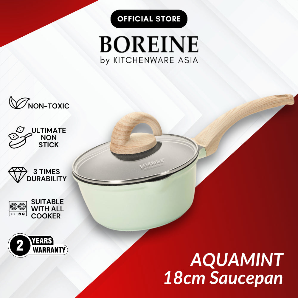 BOREINE AquaMint Non Stick Granite Cookware 18cm Saucepan / 26cm Frying Pan / 24cm Casserole Pot / 30cm Stir-fry Wok