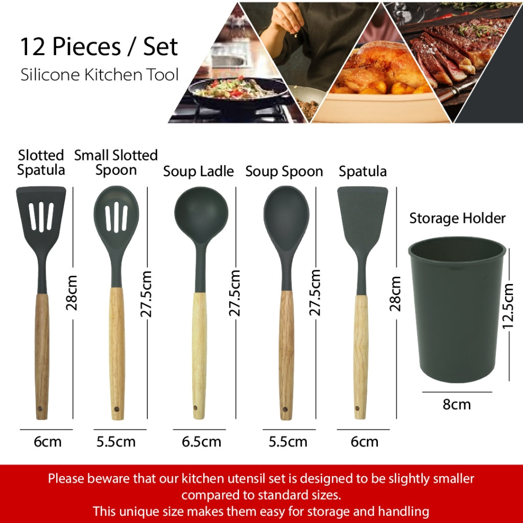 KITCHENWARE ASIA 12pcs Silicone Kitchen Utensil Set Baking Tools Cooking Tools Turner Spatula Ladle