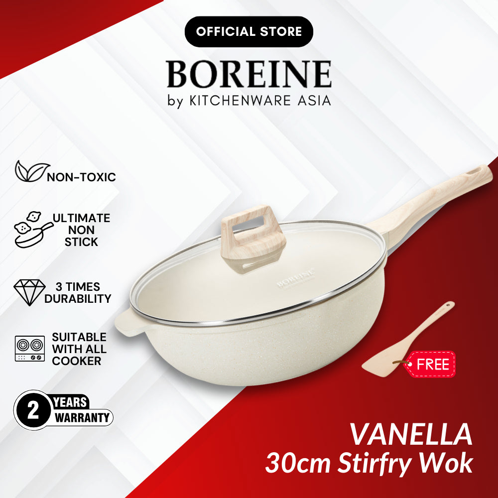 BOREINE Vanella Non Stick Granite Cookware 16cm Saucepan / 20cm 24cm Frying Pan / 28cm Casserole / 30cm Stir-fry Wok