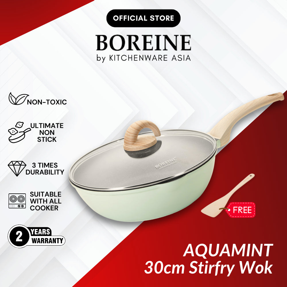 BOREINE AquaMint Non Stick Granite Cookware 18cm Saucepan / 26cm Frying Pan / 24cm Casserole Pot / 30cm Stir-fry Wok