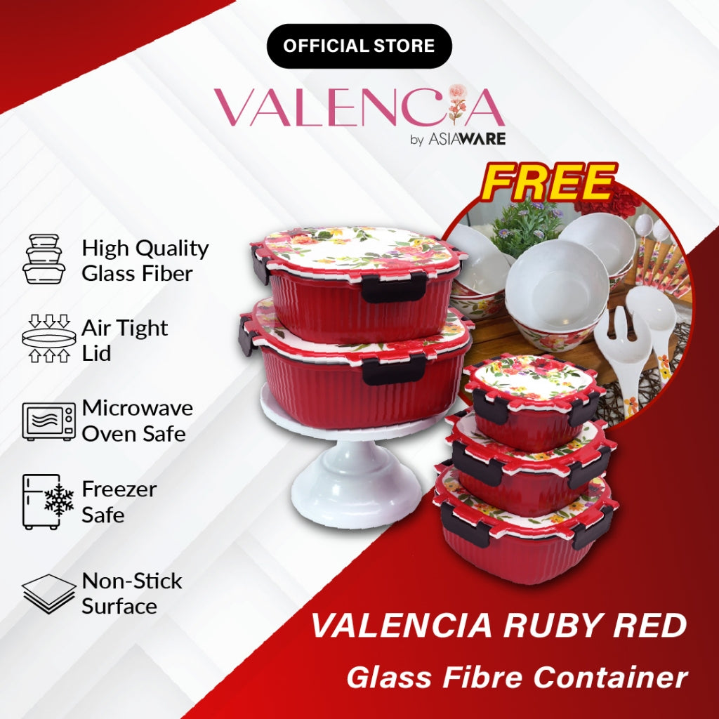 VALENCIA Ruby Red Glass Fibre Microwave Oven Safe Container Melamine Bowl Plate Spoon Fork Pinggan Mangkuk