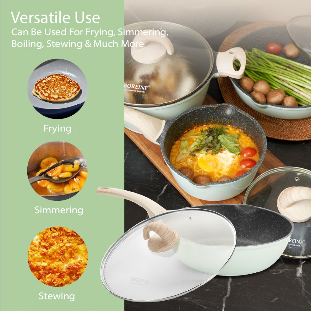 BOREINE AquaMint Non Stick Granite Cookware 18cm Saucepan / 26cm Frying Pan / 24cm Casserole Pot / 30cm Stir-fry Wok