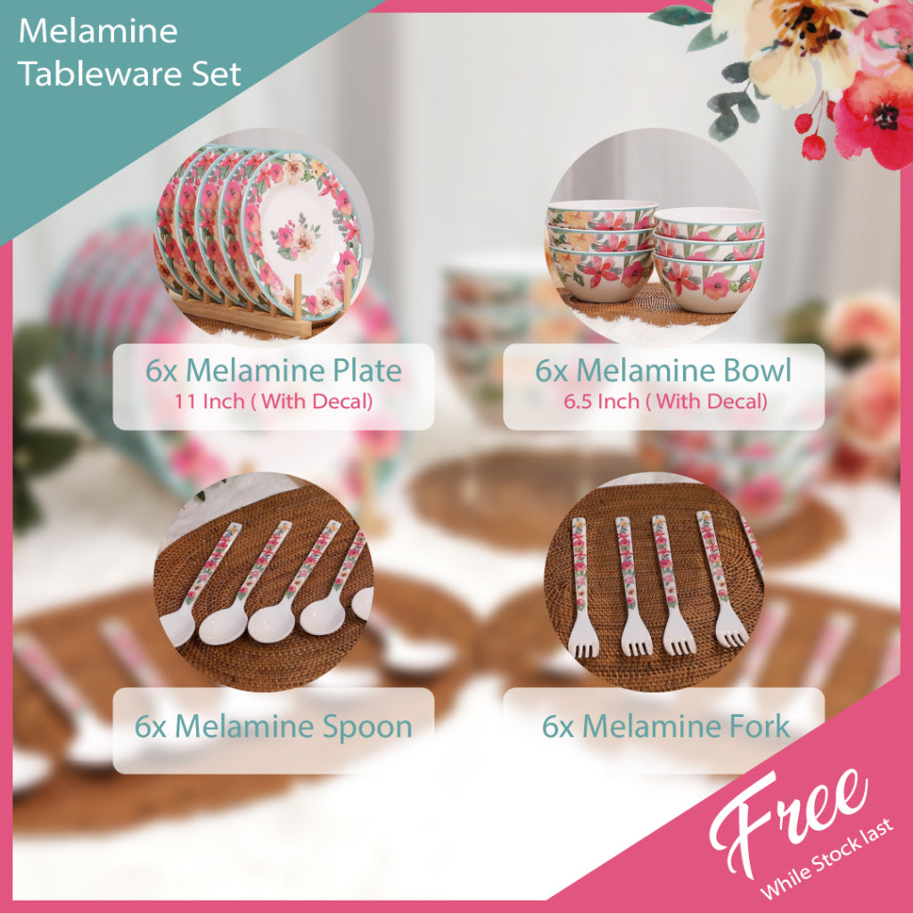 VALENCIA Glass Fibre Microwave Oven Safe Container Melamine Bowl Plate Spoon Fork Pinggan Mangkuk