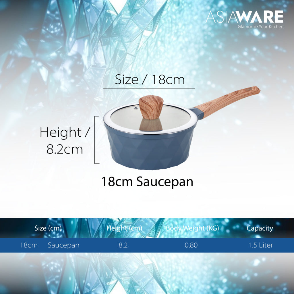 ASIAWARE Diamonite Non Stick Granite Cookware 18cm Saucepan Pot Periuk Batu Granite Original (18cm)