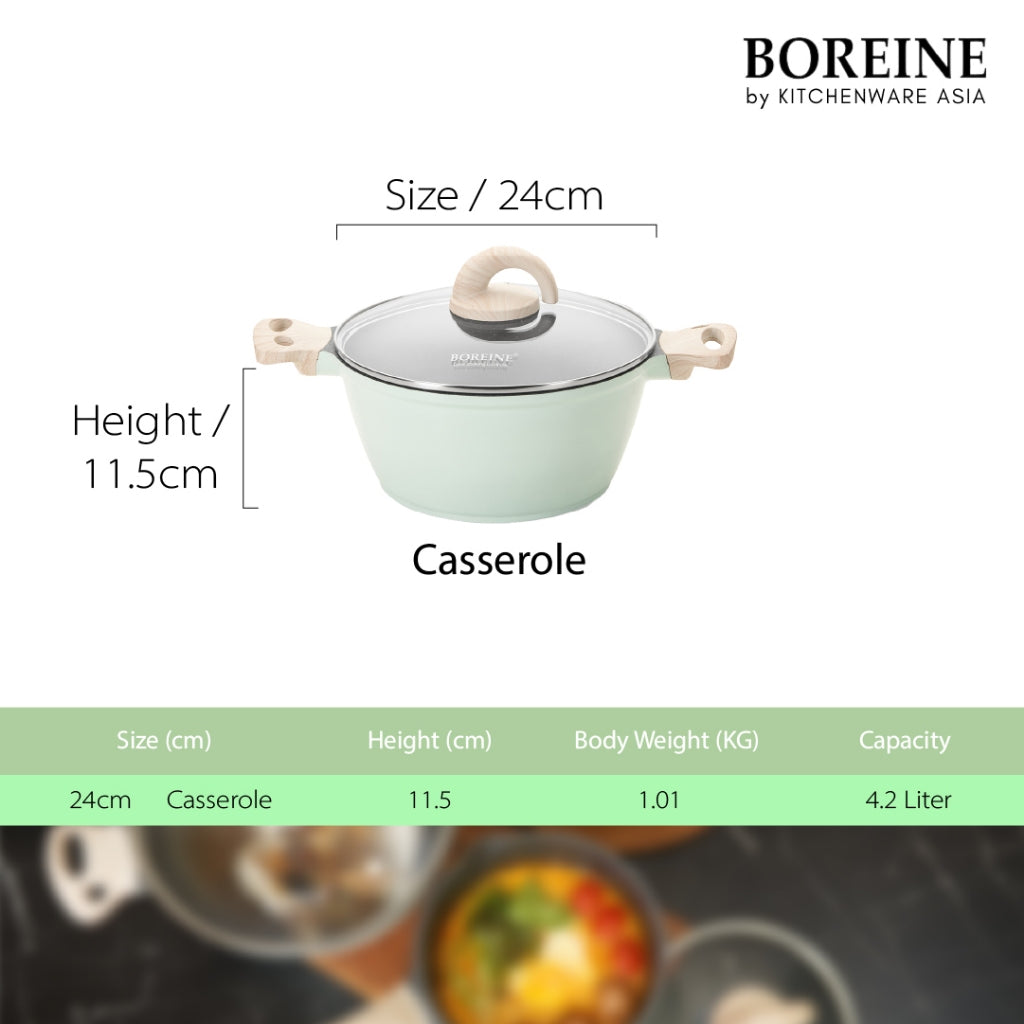 BOREINE Aquamint Non Stick Granite 24cm Casserole Pot Periuk Batu Granite Original (24cm)