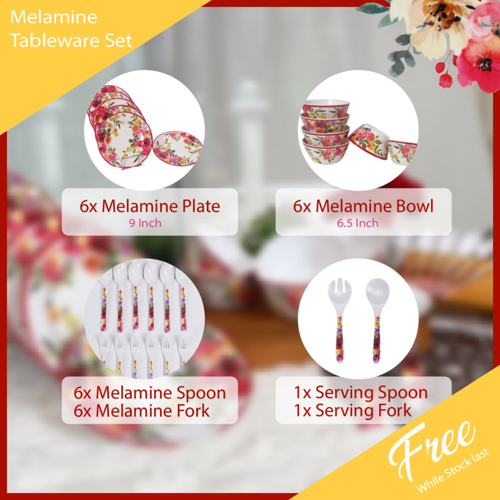 VALENCIA Ruby Red Glass Fibre Microwave Oven Safe Container Melamine Bowl Plate Spoon Fork Pinggan Mangkuk