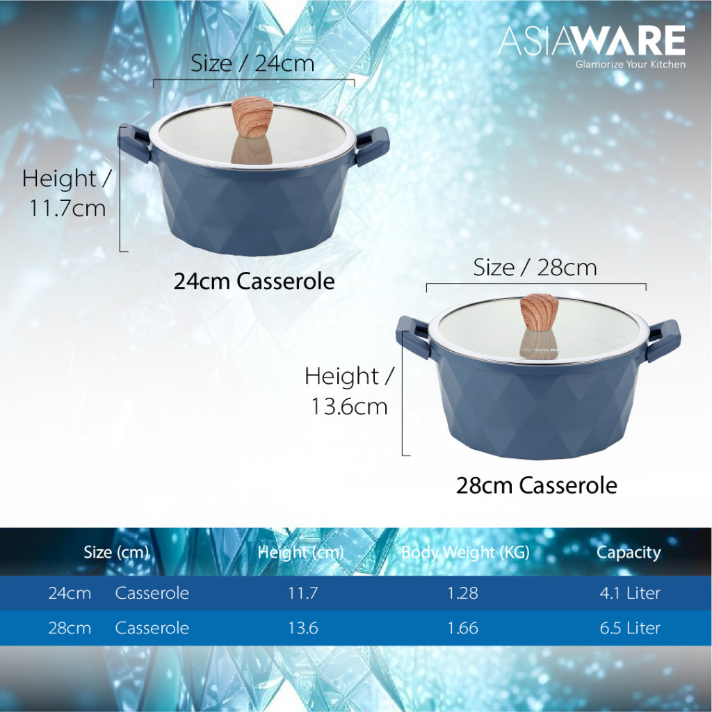 ASIAWARE Diamonite NonStick Granite Cookware 24cm/28cm Casserole Pot Periuk Batu Granite (24cm/28cm)