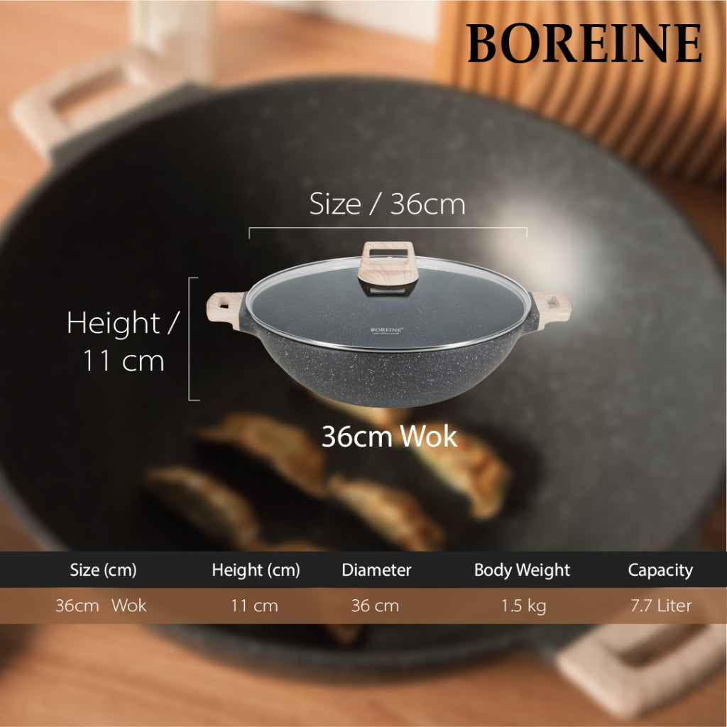 BOREINE Non Stick Granite 36cm Wok Kuali Periuk Batu Granite Original