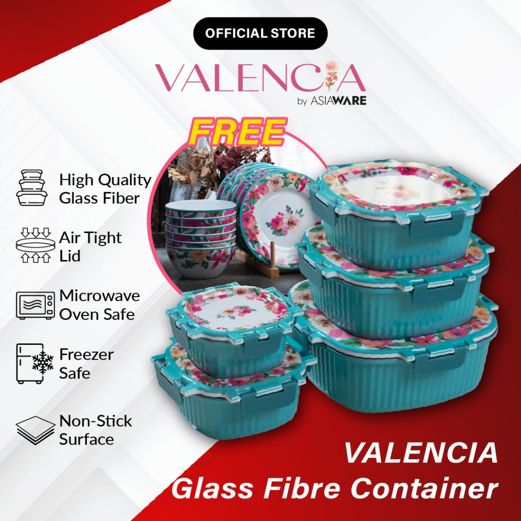 VALENCIA Glass Fibre Microwave Oven Safe Container Melamine Bowl Plate Spoon Fork Pinggan Mangkuk