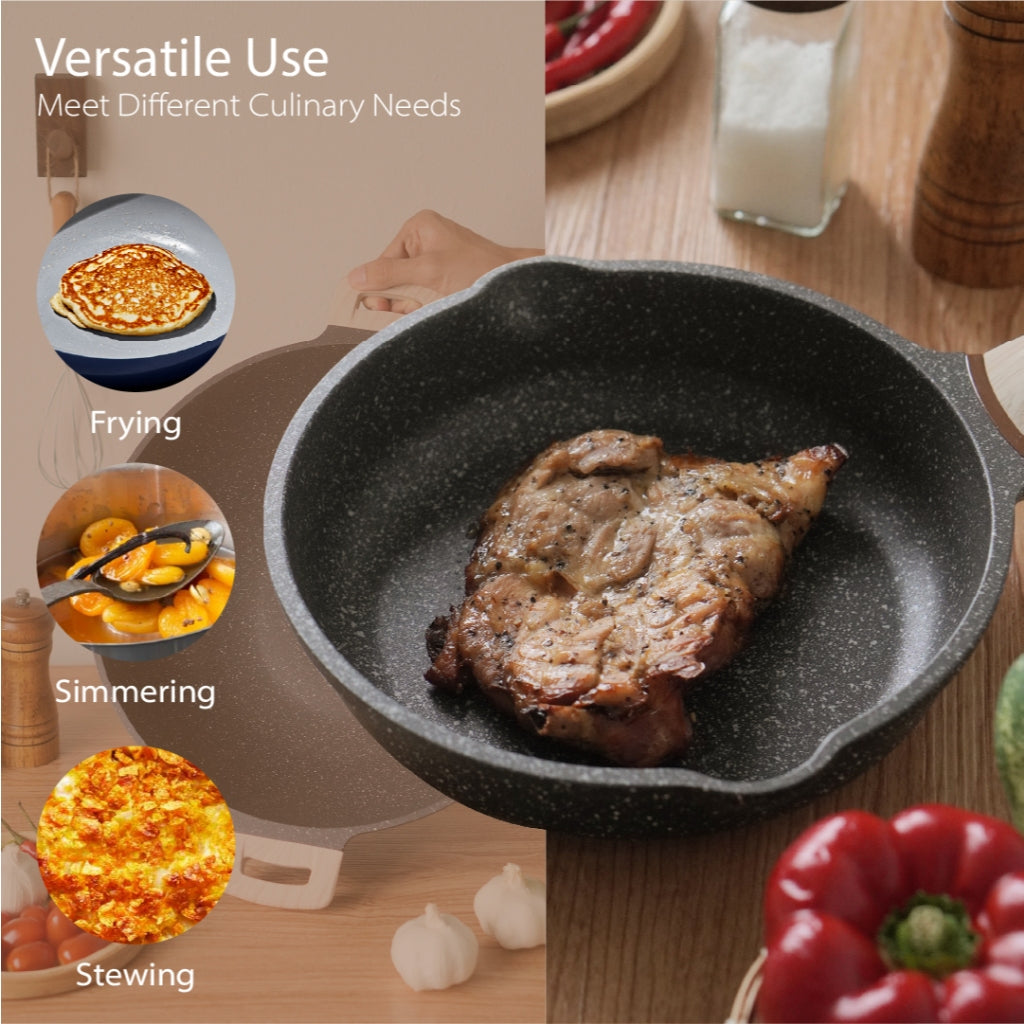 BOREINE Non Stick Granite 20cm Frying Pan Kuali Batu Granite Original [Free Wooden Spatula]