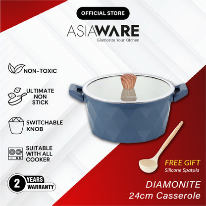 ASIAWARE Diamonite NonStick Granite Cookware 24cm/28cm Casserole Pot Periuk Batu Granite (24cm/28cm)