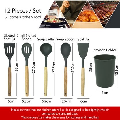 KITCHENWARE ASIA 12pcs Silicone Kitchen Utensil Set Baking Tools Cooking Tools Turner Spatula Ladle