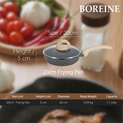 BOREINE Non Stick Granite 20cm Frying Pan Kuali Batu Granite Original [Free Wooden Spatula]