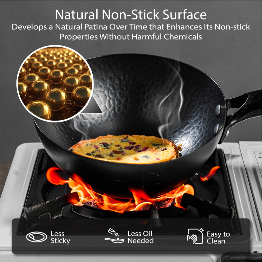 ASIAWARE Takamori Black Hammered Nitrigan Carbon Steel Iron 34cm Wok 28cm Steel Iron Stirfry Wok 20cm Iron Deep Frypan
