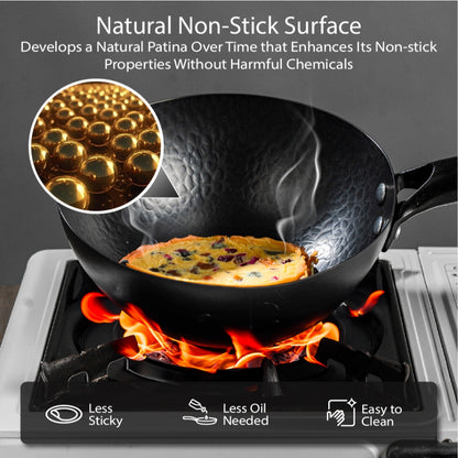 ASIAWARE Takamori Black Hammered Nitrigan Carbon Steel Iron 34cm Wok 28cm Steel Iron Stirfry Wok 20cm Iron Deep Frypan