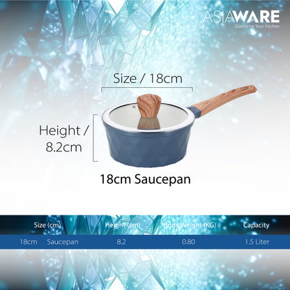 ASIAWARE Diamonite Non Stick Granite Cookware 18cm Saucepan Pot Periuk Batu Granite Original (18cm)