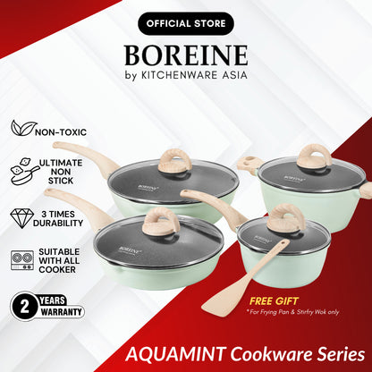 BOREINE AquaMint Non Stick Granite Cookware 18cm Saucepan / 26cm Frying Pan / 24cm Casserole Pot / 30cm Stir-fry Wok