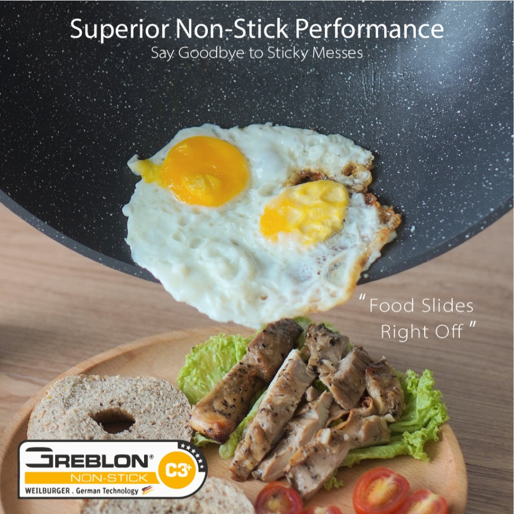 BOREINE Non Stick Granite 20cm Frying Pan Kuali Batu Granite Original [Free Wooden Spatula]
