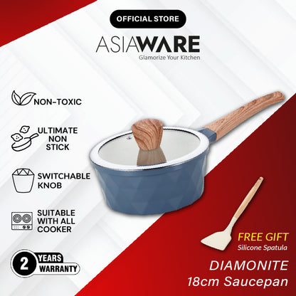 ASIAWARE Diamonite Non Stick Granite Cookware 18cm Saucepan Pot Periuk Batu Granite Original (18cm)