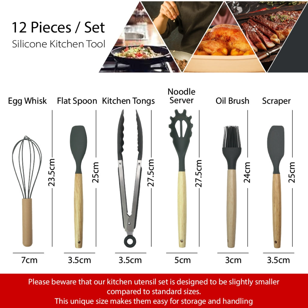 KITCHENWARE ASIA 12pcs Silicone Kitchen Utensil Set Baking Tools Cooking Tools Turner Spatula Ladle