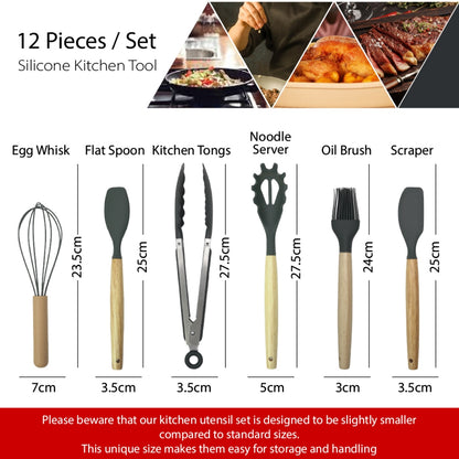 KITCHENWARE ASIA 12pcs Silicone Kitchen Utensil Set Baking Tools Cooking Tools Turner Spatula Ladle