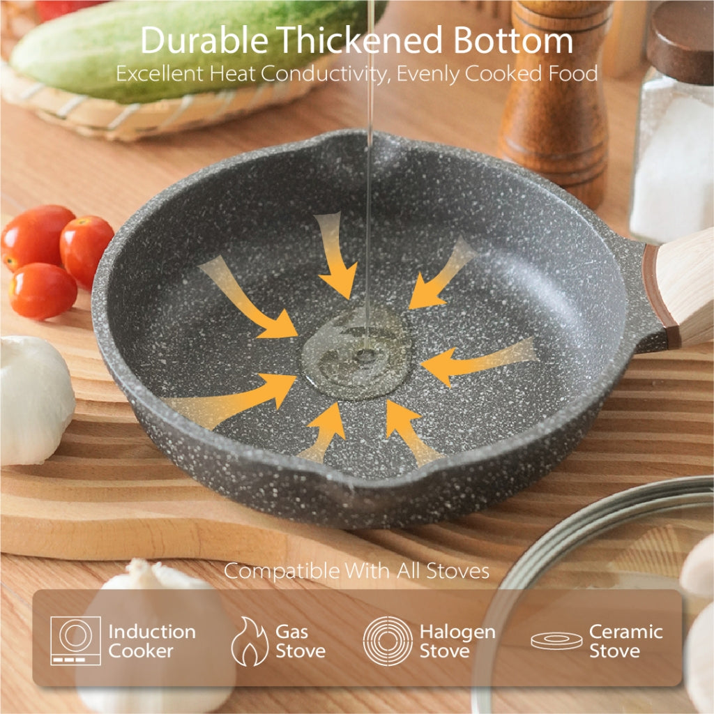 BOREINE Non Stick Granite 20cm Frying Pan Kuali Batu Granite Original [Free Wooden Spatula]