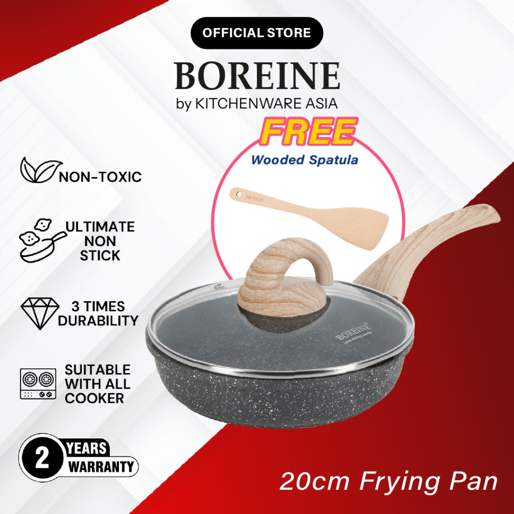 BOREINE Non Stick Granite 20cm Frying Pan Kuali Batu Granite Original [Free Wooden Spatula]