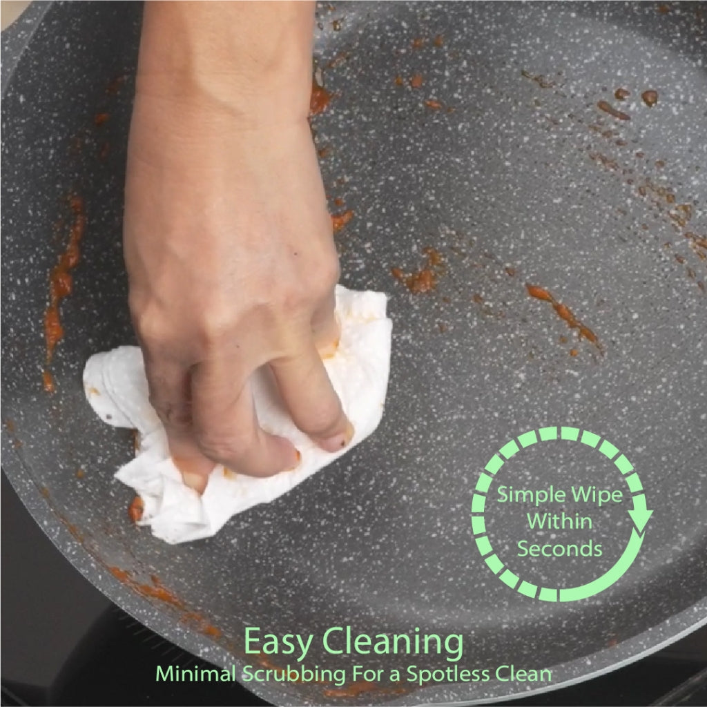 BOREINE Aquamint Non Stick Granite 30cm Stirfry Wok Deep Fry Pan Kuali Batu Granite Original (30cm)[Free Wooden Spatula]