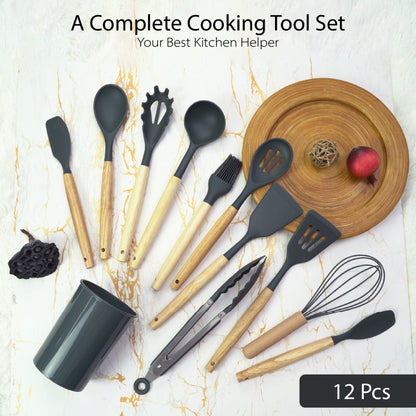KITCHENWARE ASIA 12pcs Silicone Kitchen Utensil Set Baking Tools Cooking Tools Turner Spatula Ladle
